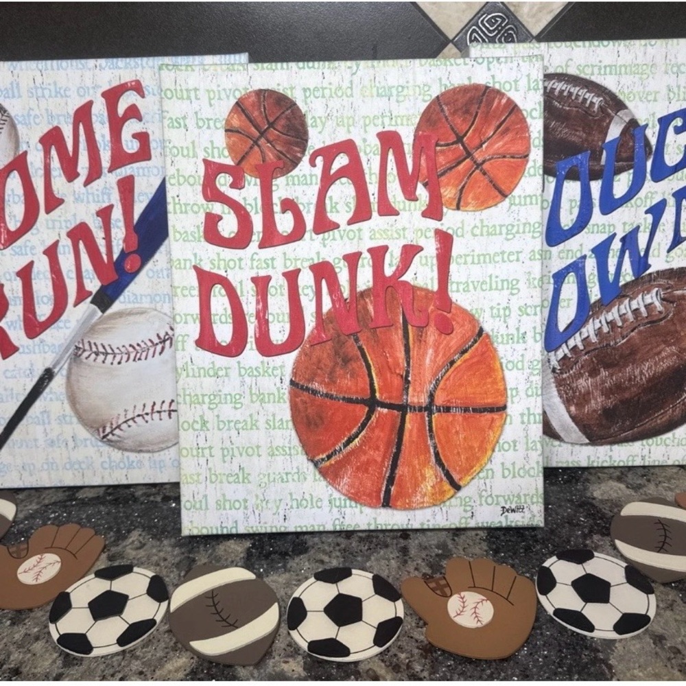 The Kids Room by Stupell 3 Canvas Prints Home Run, Slam Dunk, Touchdown